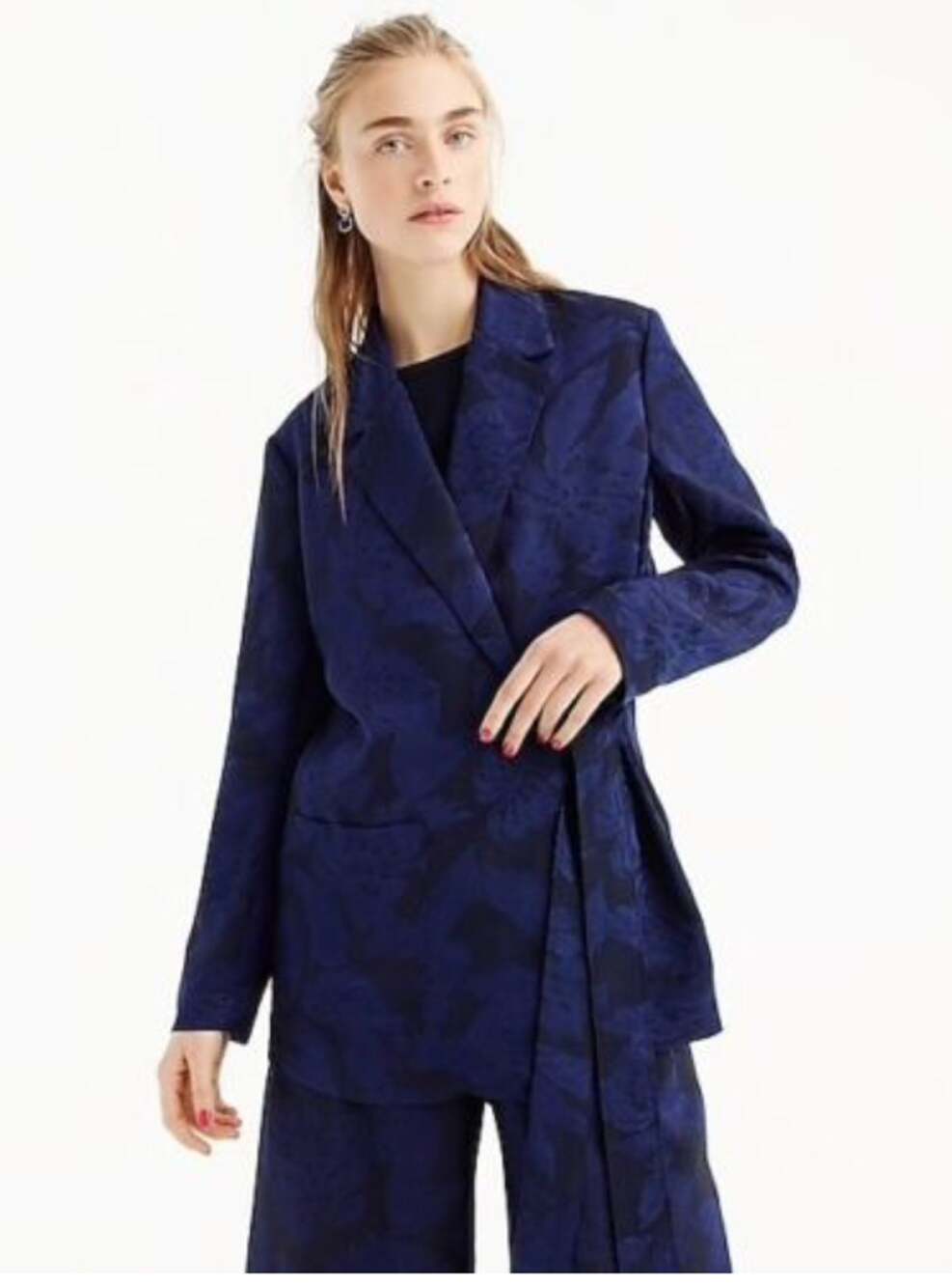 J.CREW COLLECTION Tie-close Jacquard Pajama Blazer Black Gray Small